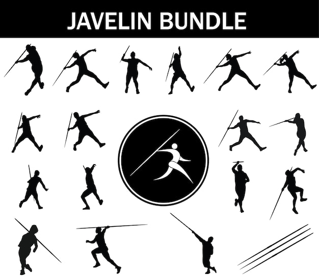 Vektor javelin silhouette bundle sammlung von speerspielern mit logo und speerausrüstung