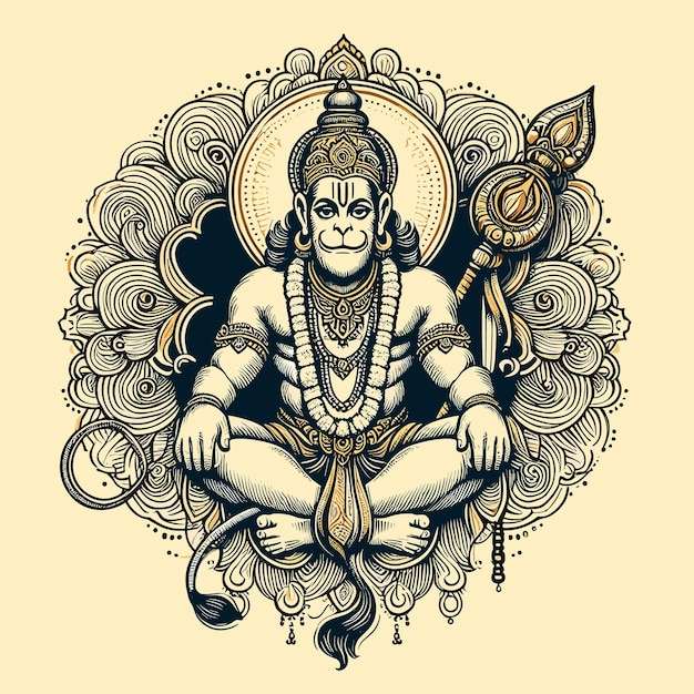 Vektor jay shri ramhappy hanuman jayanti feiert die geburt von lord sri hanuman vektor-illustration