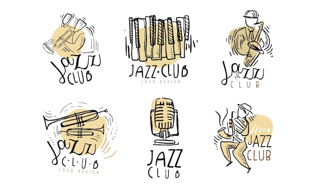Jazzclub-Logo-Design mit Musikinstrument-Vektor-Set