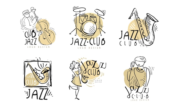 Jazzclub-Logo-Design mit Musikinstrument-Vektor-Set