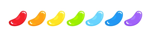 Jelly Beans gummiartige süße Bonbons mit erstaunlichem Geschmack im flachen Stil-Design-Vektor-Illustration
