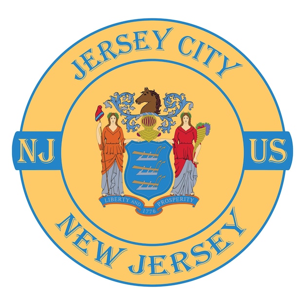 Jersey City New Jersey Flagge USA Reise Souvenir Siegel Stempel Abzeichen Aufkleber Logo Vektor Illustration