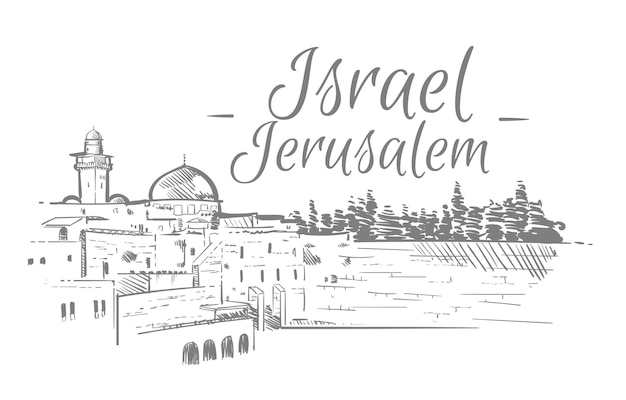 Jerusalem Skyline Landschaft handgezeichnete Skizze