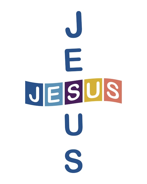 Jesus-wort-christian-spruch-satz-retro-groovy-typographie-kreuzkunst auf weißem hintergrund