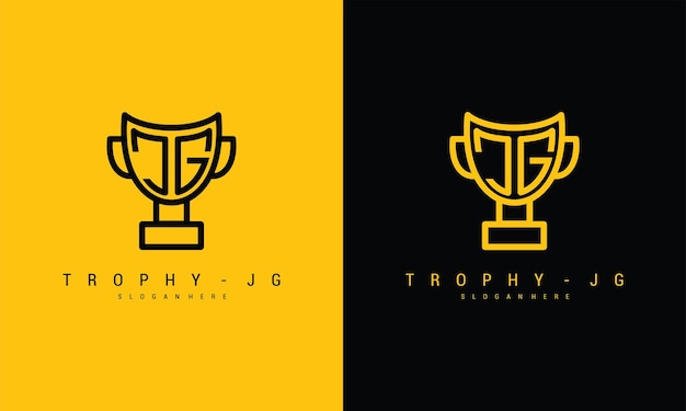 Jg-brief-trophäe, die sieg-logo-vektor-symbol-illustration markiert premium-vektor