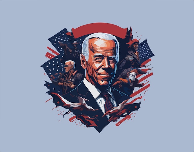 Joe biden mit flaggenvektorillustration