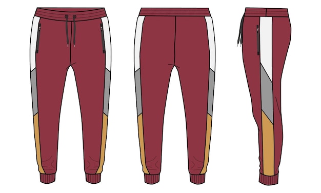 Jogger Jogginghose technische Mode flache Skizze Vektor-Illustration Rote Farbvorlage