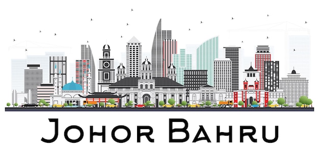 Johor bahru malaysia skyline mit grauen gebäuden isoliert auf weißem hintergrund vektor-illustration