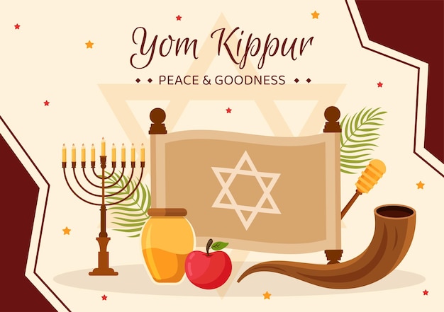 Jom-kippur-tag-feier-hintergrund-schablone hand gezeichnete karikatur-flache illustration