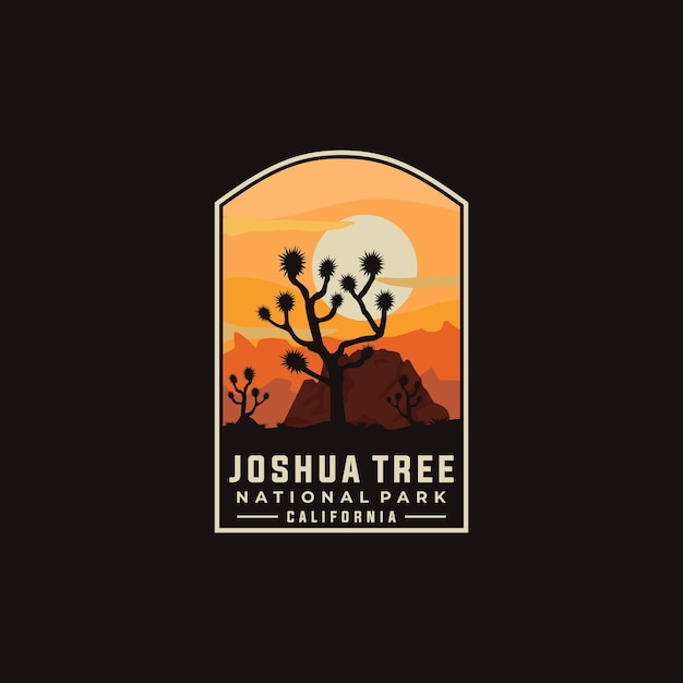 Joshua tree nationalpark vektorvorlage. kalifornische wahrzeichen-illustration im emblem-patch-stil.