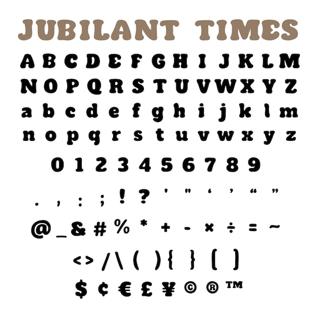 Vektor jubilant times bold alphabet font kreative typografie für lebendige designs