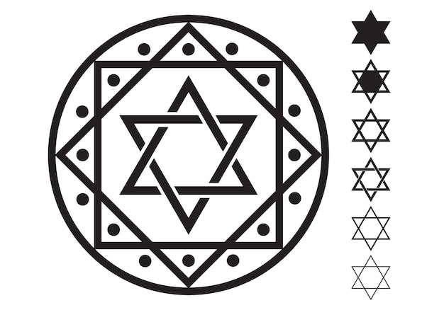 Jüdischer davidstern designikonen mit sechszackigen sternen
