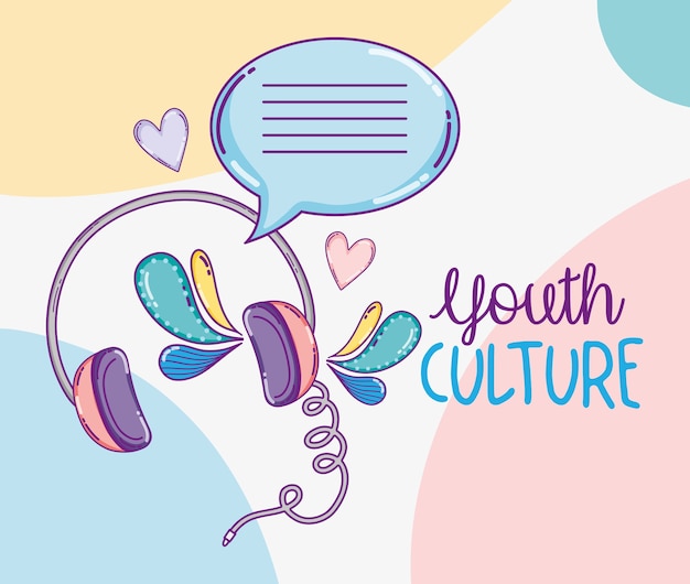 Jugendkultur Karikaturen Musik Kopfhörer und Chat-Blase