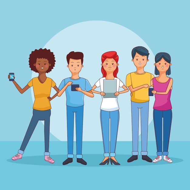 Jugendliche, die Smartphones und Tablets verwenden
