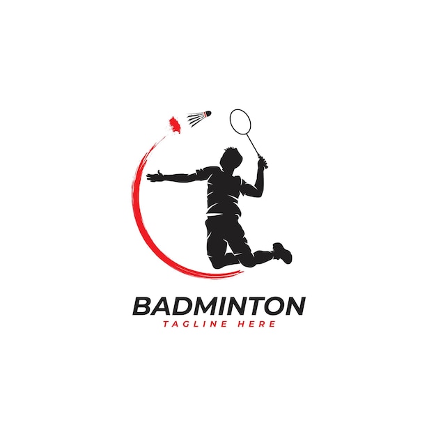 Jump smash badminton silhouette logo, vektorillustration