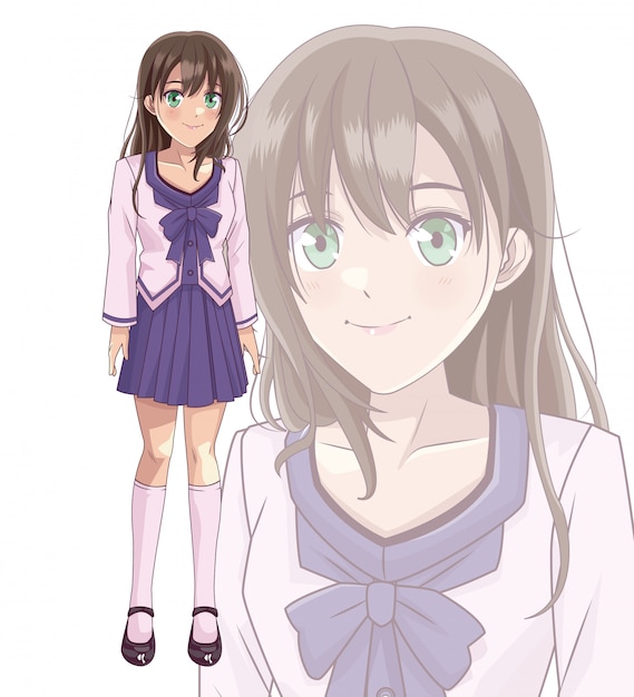 Junge Anime Schulstudent Frau