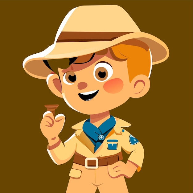 Vektor junge archäologe uniform farmar pfadfinder zookeeper von hand gezeichnetes flaches stilvolles cartoon-sticker-icon