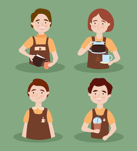 Junge Barista-Leute-Icon-Set