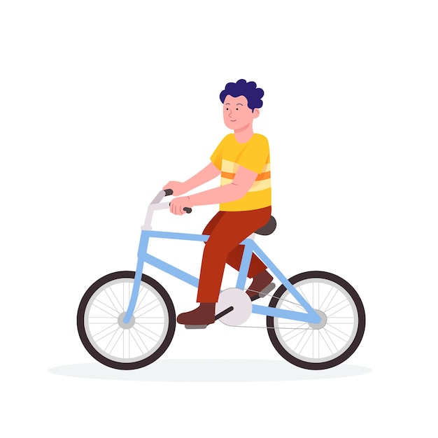 Junge, der eine Fahrradkarikaturillustration reitet
