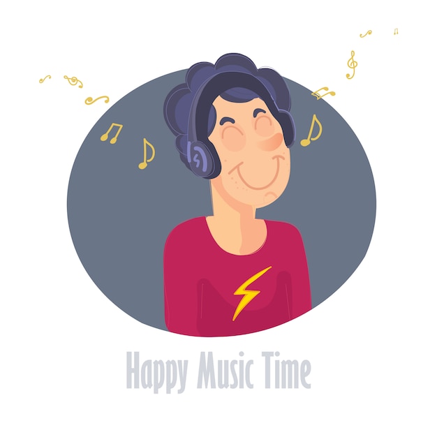 Junge, der Musik-Vektorillustration hört