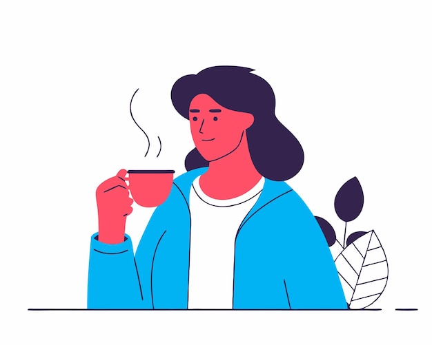 Junge Frau, die Kaffee trinkt Illustration des Charakters