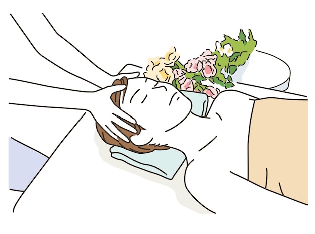 Junge Frau erhält eine Kopf-Spa-Behandlung auf einem Massagebett
