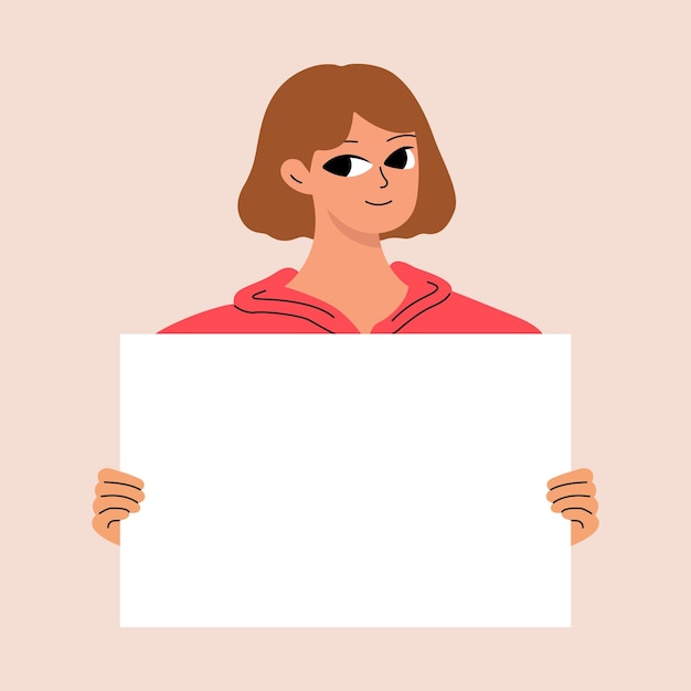 Junge Frau hält leeres Plakat-Plakatmodell