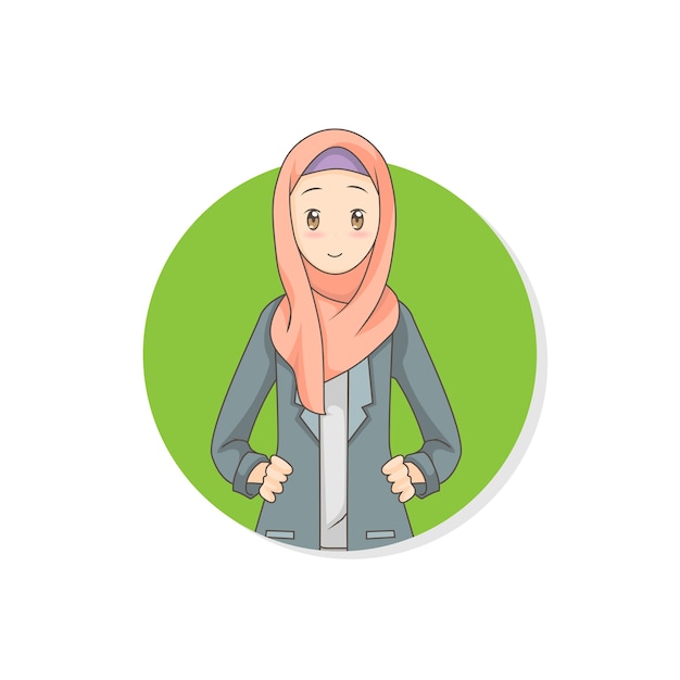 Junge geschäftsfrau, die hijab schleiercharakter-logoikone trägt