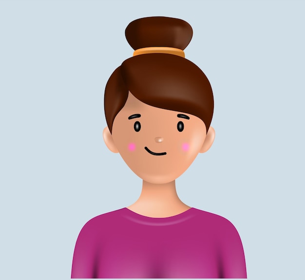 Junge lächelnde Frauen Avatar. 3D-Vektor-Menschen-Charakter.