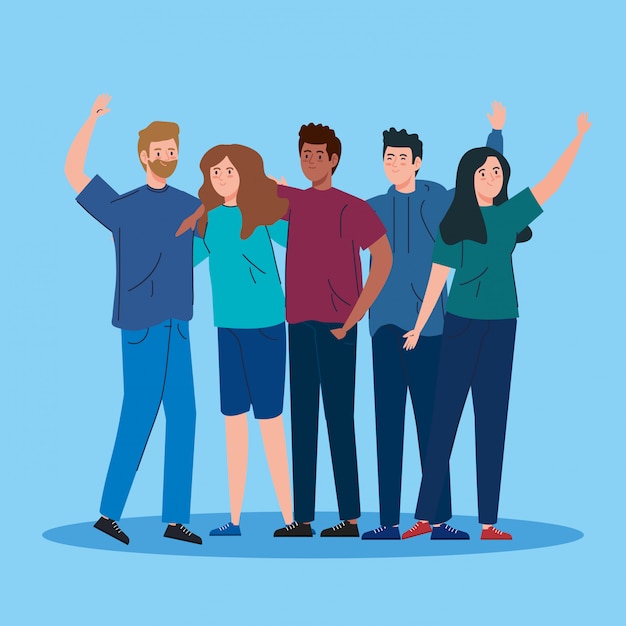 Junge Leute treffen Avatar-Charaktere