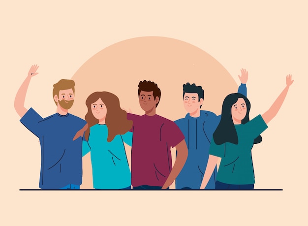 Junge Leute treffen Avatar-Charaktere