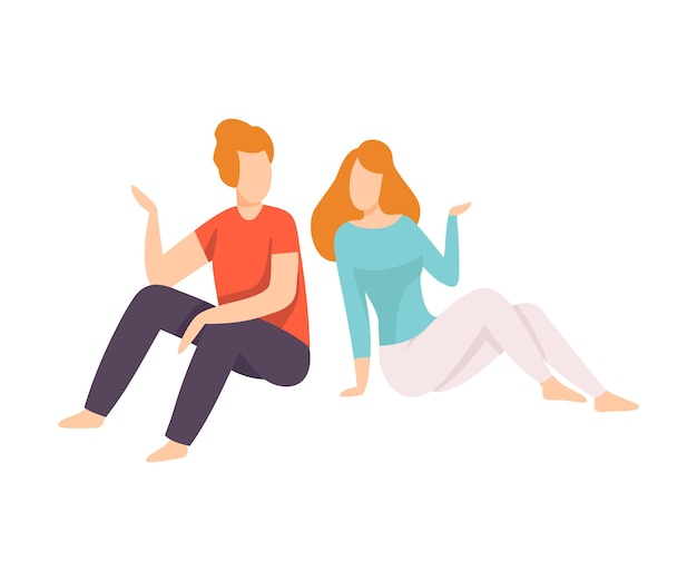 Junge Männer und Frauen in lässiger Kleidung sitzen und reden Menschen sprechen miteinander Vektorillustration auf weißem Hintergrund