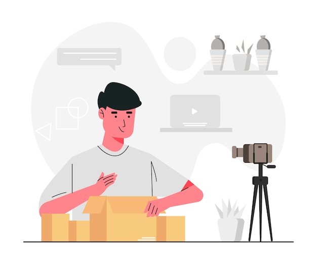 Junge mann entpacken paketkonzeptillustration