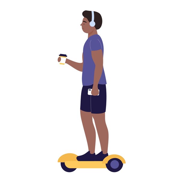Junge mit Kaffee auf selbstausgleichendem Hoverboard