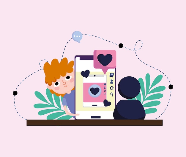 Vektor junge mobile chat liebe romantisch