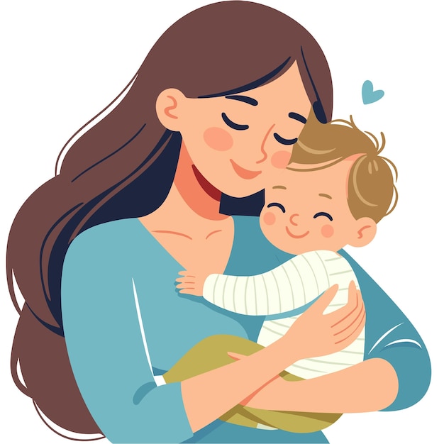 Junge Mutter umarmt ihr Baby mit Liebe und Zuneigung Vektorillustrationen auf weißem Hintergrund