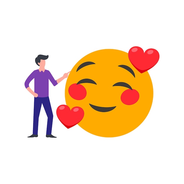 Vektor junge schaut auf liebes-emojis