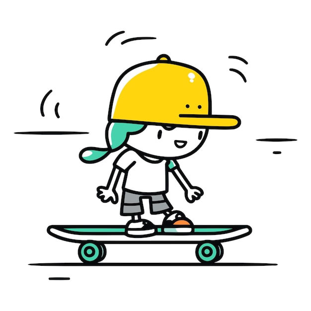 Vektor junge skateboarding-vektor-illustration schöne zeichentrickfigur