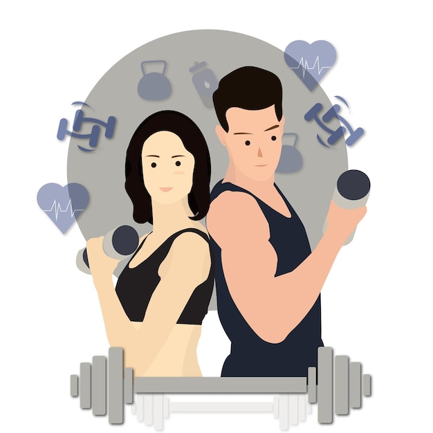 Vektor junge und mädchen heben fitness-langhantel-illustrationshintergrund