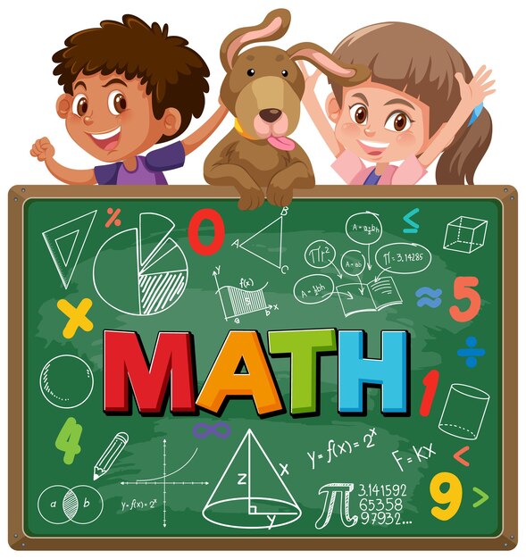 Junge und mädchen mit tafel der mathematischen formel