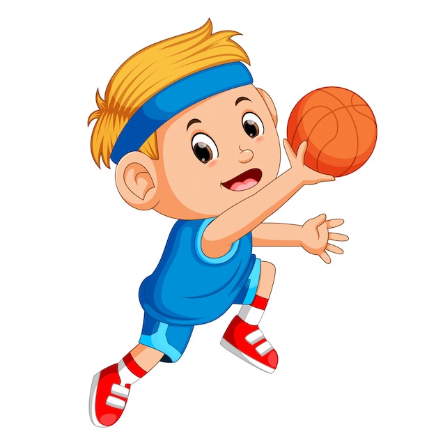 Jungen, die basketball-sport spielen