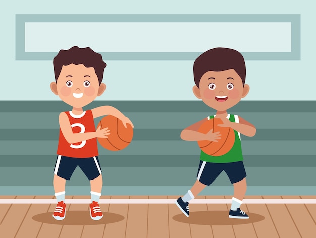 Jungen spielen basketball