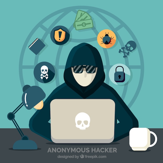 Junger anonymer Hacker mit flachem Design