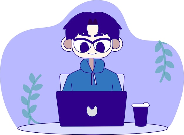 junger Mann arbeitet flach Konzept Illustration