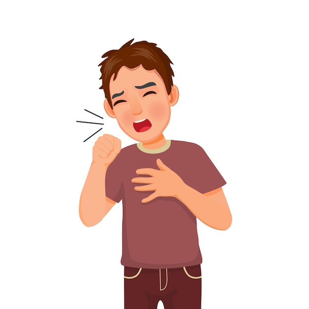 junger Mann hustet wegen Erkältung, Bronchitis, Asthma, Allergie und Symptomen von Atemwegserkrankungen