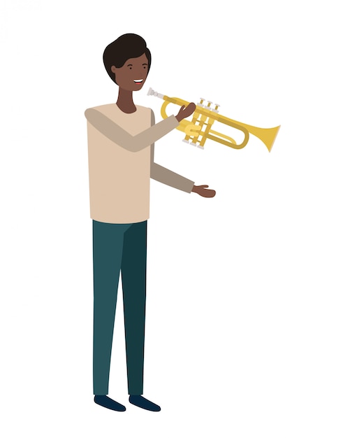 Vektor junger mann mit trompetencharakter