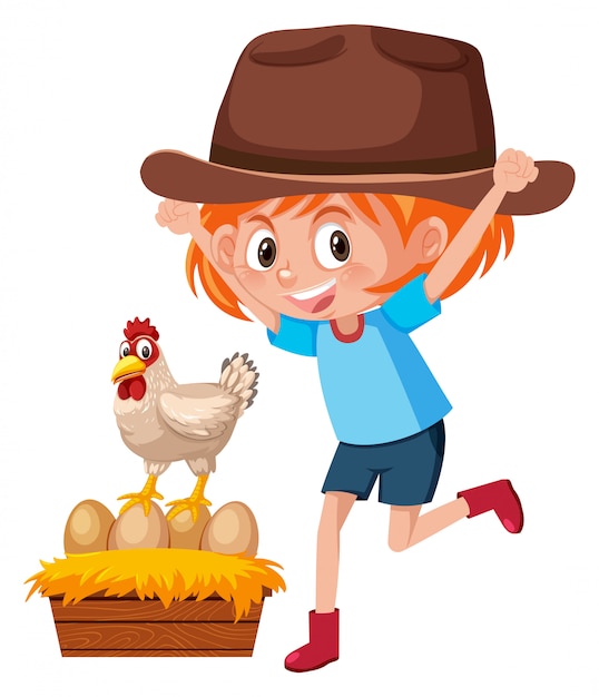 Junges Bauernmädchen mit Huhn