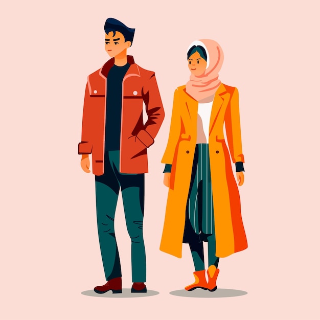 junges Paar in lässiger Kleidung Mann Frau zwei Freunde Familie zusammen stehen Vektor-Illustration in voller Länge