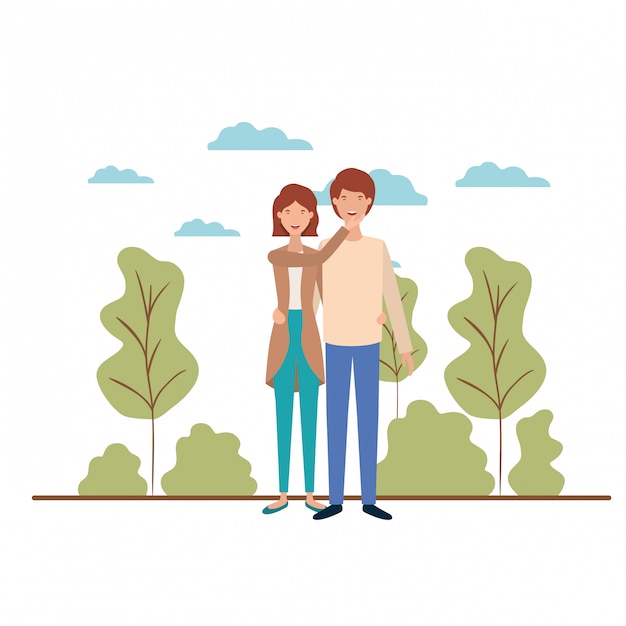 Vektor junges paar mit landschafts-avatar