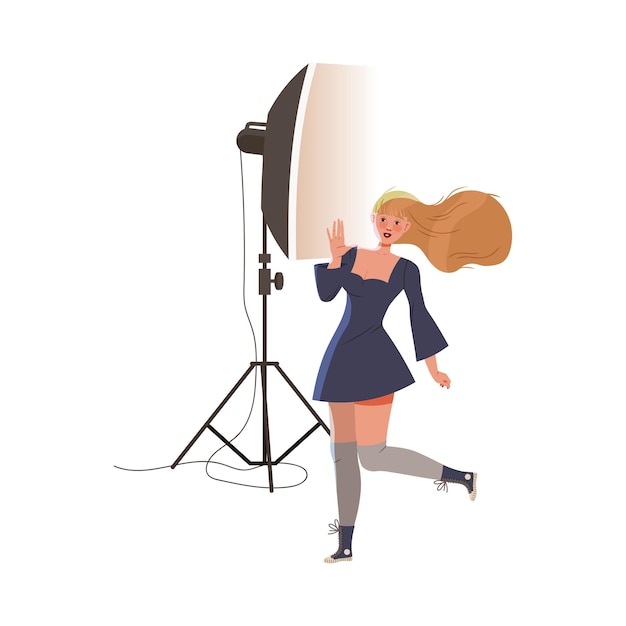 Junges weibliches Model posiert in einem Fotografiestudios für Vektorillustrationen